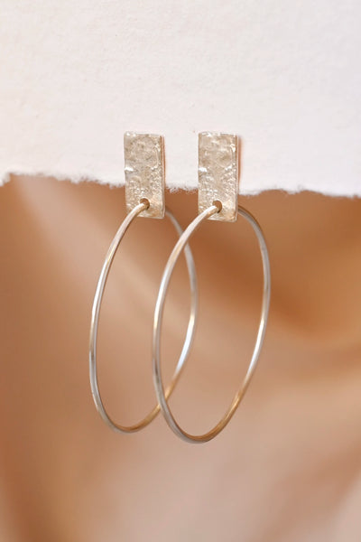 Recycled silver earrings RECTANGLE DROP HOOP